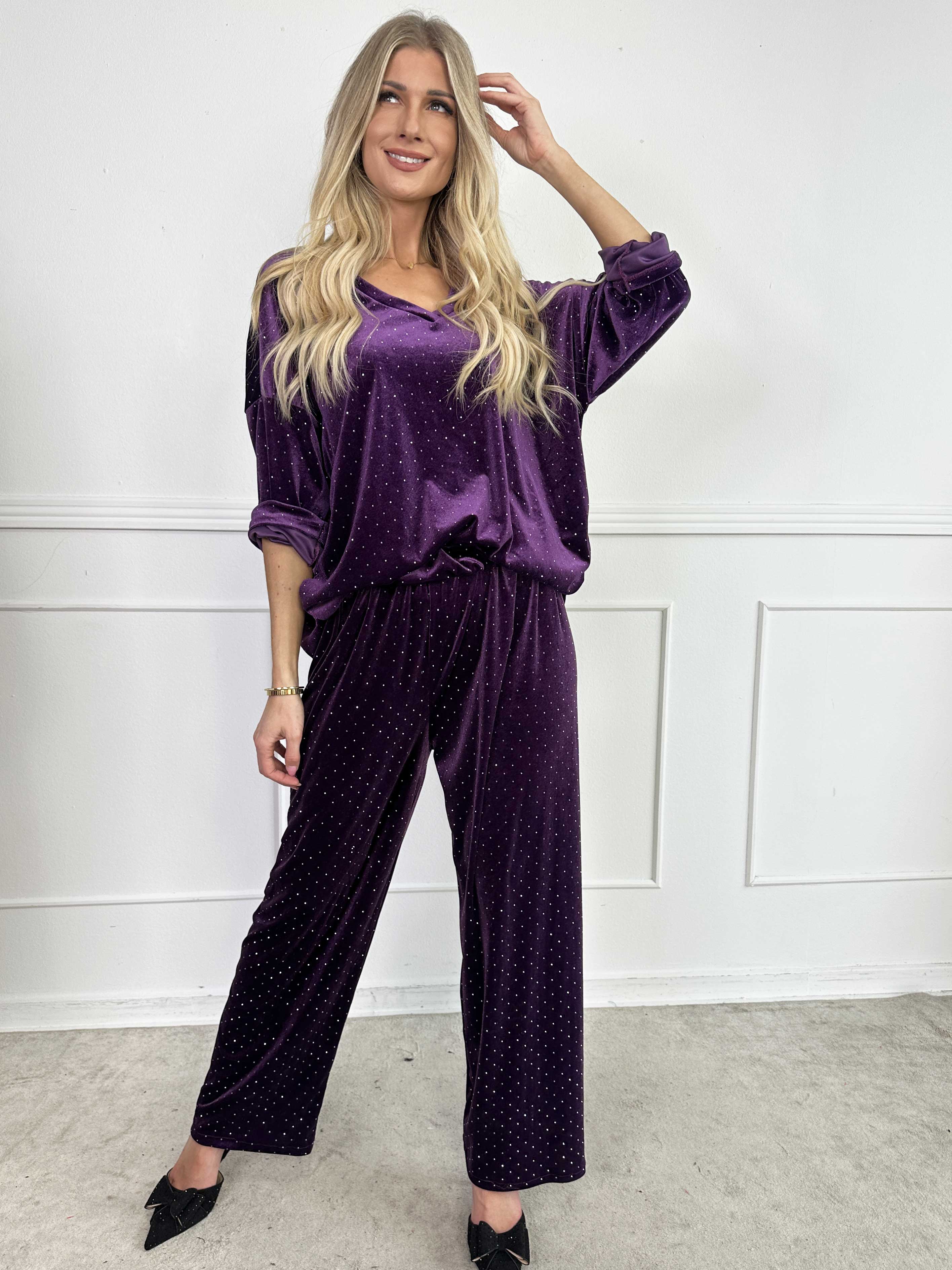 Sparkling - Blødt velour sæt med skinnede sten